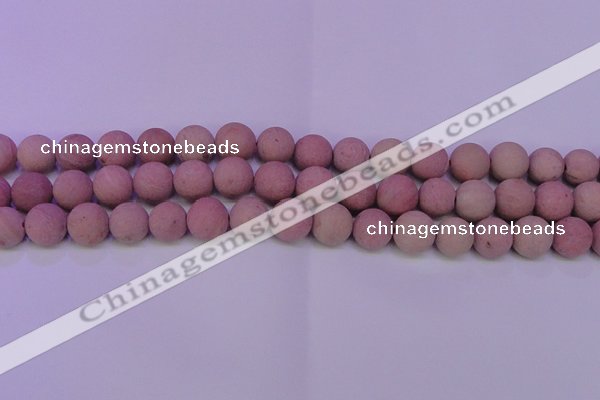 CWF24 15.5 inches 12mm round matte pink wooden fossil jasper beads