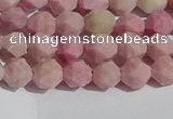 CWF30 6mm faceted nuggets matte pink wooden fossil jasper beads