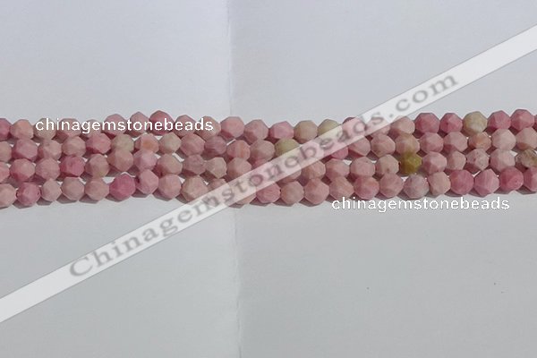 CWF30 6mm faceted nuggets matte pink wooden fossil jasper beads