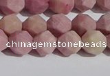 CWF31 8mm faceted nuggets matte pink wooden fossil jasper beads