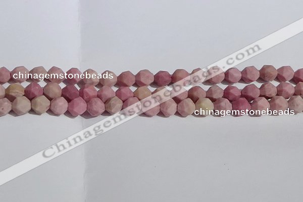 CWF31 8mm faceted nuggets matte pink wooden fossil jasper beads