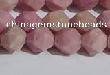 CWF32 10mm faceted nuggets matte pink wooden fossil jasper beads