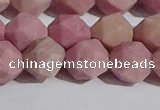 CWF33 12mm faceted nuggets matte pink wooden fossil jasper beads