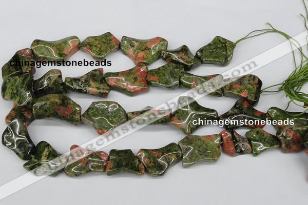 CWG05 15.5 inches 25*33mm wavy freeform unakite gemstone beads