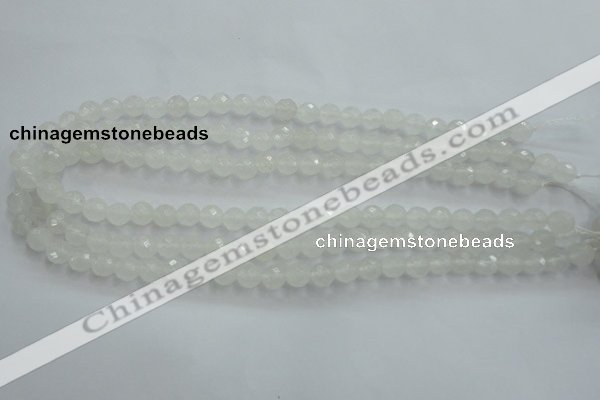 CWH03 15.5 inches 8mm faceted round white jade beads wholesale