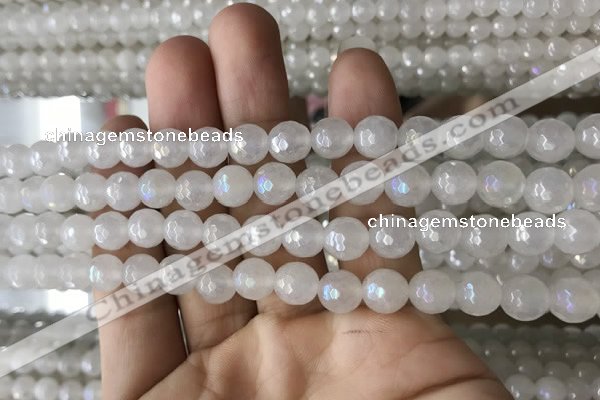 CWH60 15.5 inches 6mm faceted round AB-color white jade beads