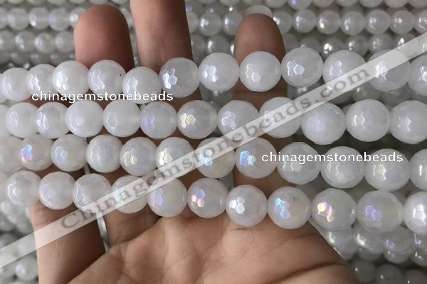 CWH62 15.5 inches 10mm faceted round AB-color white jade beads