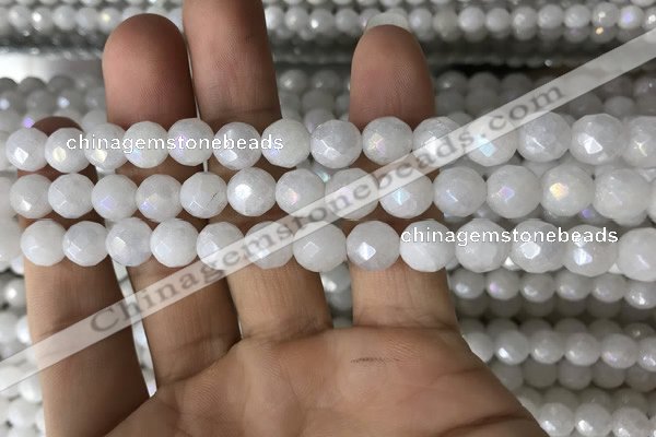 CWH66 15.5 inches 8mm faceted round AB-color white jade beads