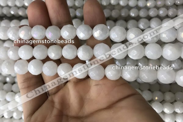 CWH67 15.5 inches 10mm faceted round AB-color white jade beads