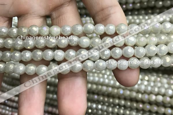 CWH70 15.5 inches 6mm faceted round AB-color white jade beads