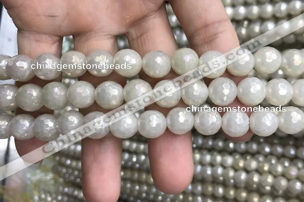 CWH72 15.5 inches 10mm faceted round AB-color white jade beads