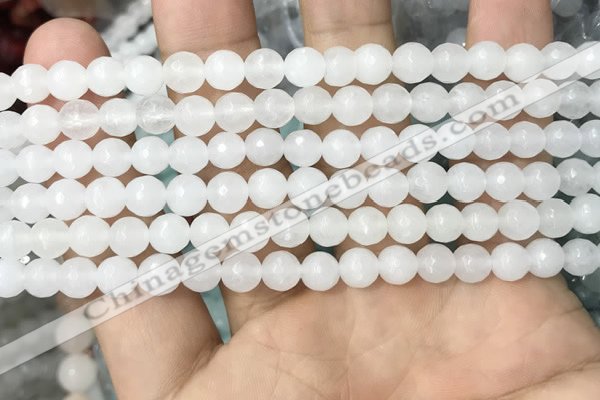 CWH77 15.5 inches 6mm faceted round white jade beads wholesale