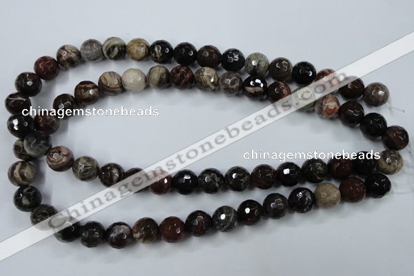 CWJ214 15.5 inches 12mm faceted round wood jasper gemstone beads