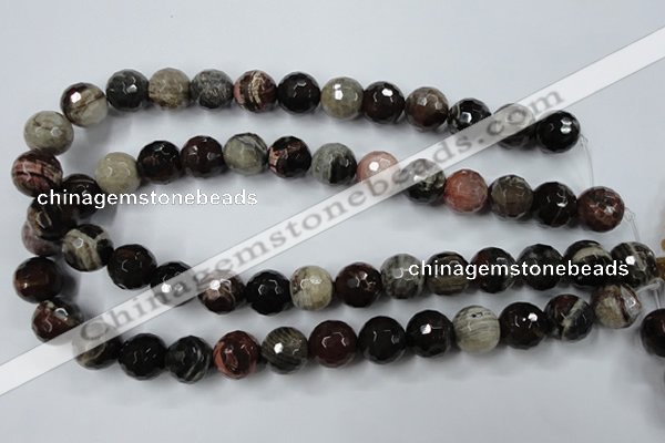 CWJ215 15.5 inches 14mm faceted round wood jasper gemstone beads