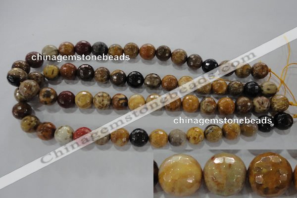 CWJ306 15.5 inches 12mm faceted round wood jasper gemstone beads