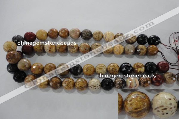 CWJ307 15.5 inches 14mm faceted round wood jasper gemstone beads