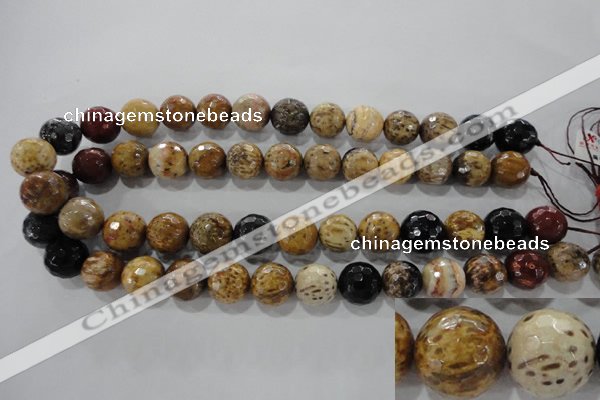 CWJ308 15.5 inches 15mm faceted round wood jasper gemstone beads