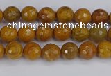 CWJ468 15.5 inches 4mm faceted round yellow petrified wood jasper beads