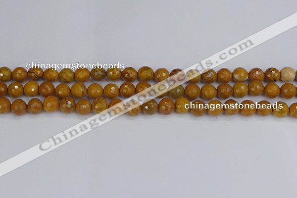 CWJ469 15.5 inches 6mm faceted round yellow petrified wood jasper beads