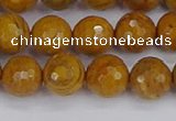 CWJ470 15.5 inches 8mm faceted round yellow petrified wood jasper beads