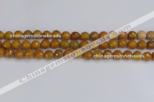 CWJ470 15.5 inches 8mm faceted round yellow petrified wood jasper beads