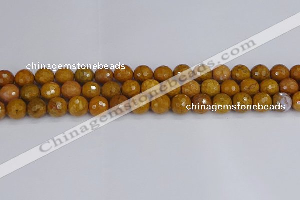 CWJ471 15.5 inches 10mm faceted round yellow petrified wood jasper beads