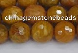 CWJ472 15.5 inches 12mm faceted round yellow petrified wood jasper beads