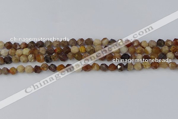 CWJ483 15.5 inches 6mm faceted nuggets wood jasper beads