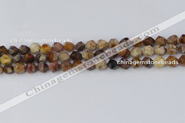 CWJ484 15.5 inches 8mm faceted nuggets wood jasper beads