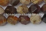 CWJ485 15.5 inches 10mm faceted nuggets wood jasper beads