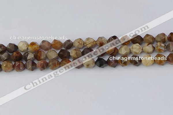 CWJ485 15.5 inches 10mm faceted nuggets wood jasper beads