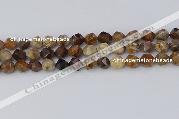 CWJ486 15.5 inches 12mm faceted nuggets wood jasper beads