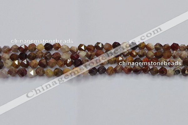 CWJ490 15.5 inches 6mm faceted nuggets wood jasper beads