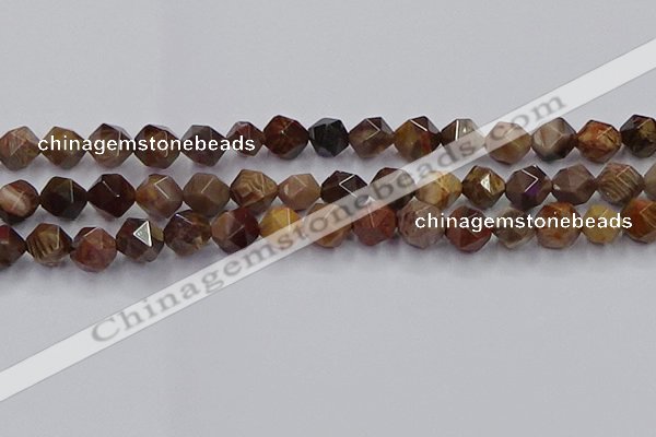 CWJ492 15.5 inches 10mm faceted nuggets wood jasper beads