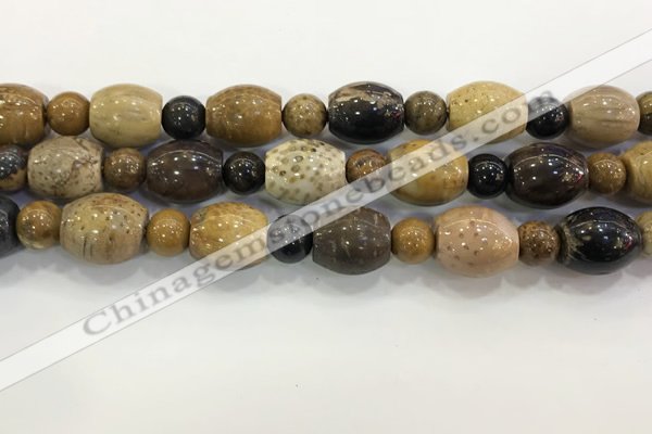 CWJ588 15.5 inches 10mm round & 13*15mm - 15*18mm rice wooden jasper beads