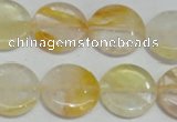 CYC06 15.5 inches 20mm flat round yellow crystal quartz beads