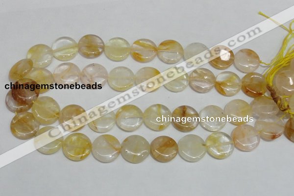 CYC06 15.5 inches 20mm flat round yellow crystal quartz beads