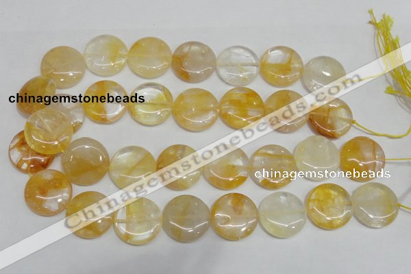 CYC07 15.5 inches 25mm flat round yellow crystal quartz beads