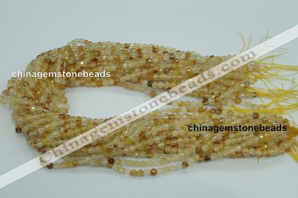 CYC110 15.5 inches 4mm faceted round yellow crystal quartz beads