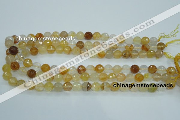 CYC114 15.5 inches 10mm faceted round yellow crystal quartz beads