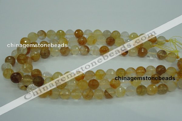 CYC115 15.5 inches 12mm faceted round yellow crystal quartz beads