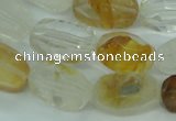 CYC126 15.5 inches 10*18mm faceted nuggets yellow crystal quartz beads