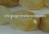CYC129 15.5 inches 18*30mm faceted nuggets yellow crystal quartz beads
