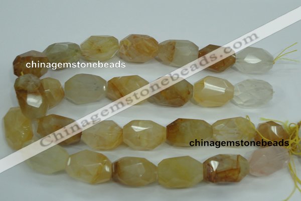 CYC129 15.5 inches 18*30mm faceted nuggets yellow crystal quartz beads