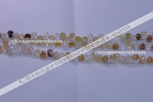 CYC135 Top drilled 7*7mm faceted teardrop yellow quartz beads