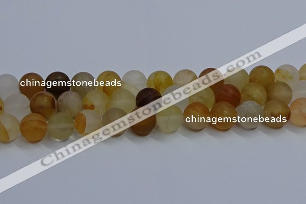 CYC145 15.5 inches 14mm round matte yellow quartz beads wholesale