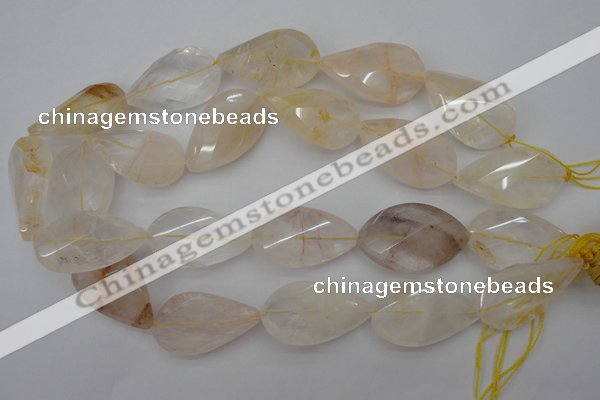 CYC206 15.5 inches 22*38mm twisted & faceted teardrop yellow quartz beads