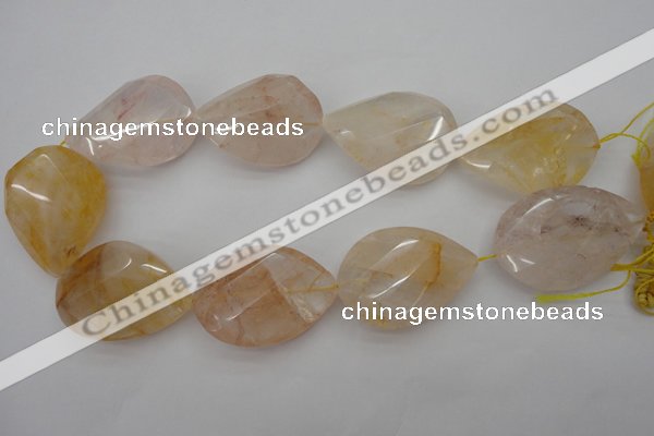 CYC208 15.5 inches 23*45mm twisted & faceted teardrop yellow quartz beads