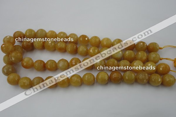 CYJ326 15.5 inches 14mm faceted round yellow jade beads wholesale