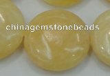 CYJ52 15.5 inches 30mm flat round yellow jade gemstone beads wholesale